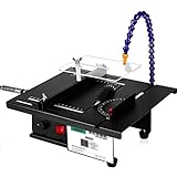 Stufenlose Geschwindigkeitsregulierung: Mini-Präzision Kleine Tischsägen können die Geschwindigkeit entsprechend ihren eigenen Wünschen, bis zu 15000r / min einstellen und entsprechend den Arbeitsanforderungen angepasst werden können, um kleine Objekte wie DIY-Modelle zu verarbeiten.