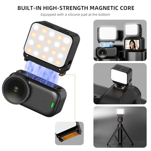 BRDRC Action 6 Magnetic Mini LED Fill Light, Photography Fill Video Lighting with Quick-Release Cold Shoe Adapter, 3 Color Modes, 4 Levels Brightness for DJI Osmo Nano Camera Accessories — view 2