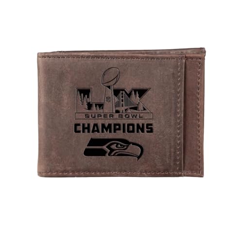 Team Sports America NFL Seattle Seahawks Wallet for Men 2026 Super Bowl LX 60 Championship Officially Licensed Stamped Logo Minimalist Leather with Money and Card Organizer (Brown Slim)