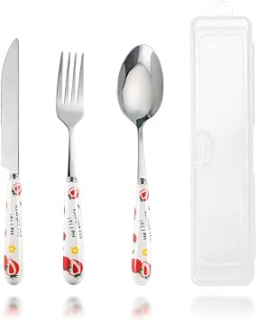 Flatware Silverware Set, 3/12/18/24 Piece 304 Stainless Steel Western Tableware Creative Strawberry Ceramic Handle Knife, Fork And Spoon Portable Set, Tableware Cutlery Set3 Pieces for 1
