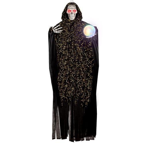 71” Halloween Hanging Talking Fortune Teller Skeleton Animatronics with Sound
