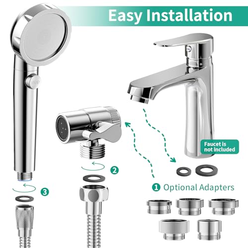 HEROBAI Sink Hose Sprayer Attachment for Faucet, 3 Mode Shower Head Attaches to Tub Faucet with 5 Adapters, High Pressure Shower Head for Bathtub, Handheld Showerhead with Filter (Chrome) by HEROBAI - Image 9