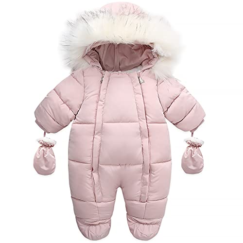 Happy Cherry 6-9 Months Baby Bunting Girl Boys Down Snowsuit Cold Weather Clothes Coverall Fleece Footed Jumpsuit Onesie Fur Coat Hoodie Outfit Puffer Suit Romper For Toddler Infant Red #TOP13