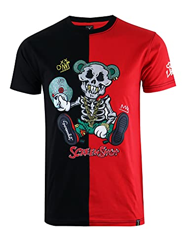 T-shirt Hip-Hop SCREENSHOT homme noir et rouge taille S style urbain S1165