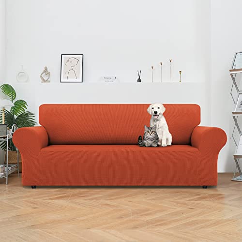 Lurka Stretch Sofa Covers - Spandex Non Slip Couch Sofa Slipcover, Soft With Elastic Bottom For Kids, (79'' - 94'', Large, Pumpkin) #TOP1