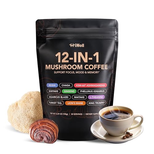 HiWell Mushroom Coffee 12-in-1 – Organic Lion's Mane, Reishi, Gin...