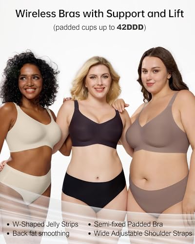 Image of HORISUN Seamless Bras Full Coverage Wireless Push Up Bra for Women No Underwire Comfort V Neck Bralettes with Support