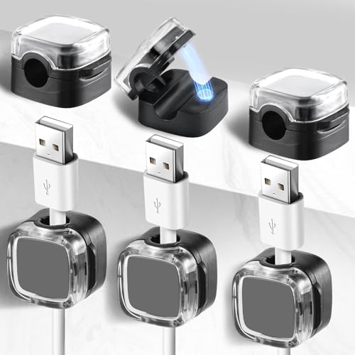 6 Pack Magnetic Cord Organizer | Rotatable Cable Clips | Strong Adhesive | For Desk, Nightstand, Car & Office | Cable Management