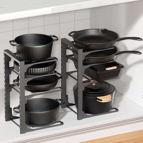 MUDEELA 2 Pack Pots and Pans Organizer under Cabinet, 4-Tier Heavy Duty Pan Organizers inside...