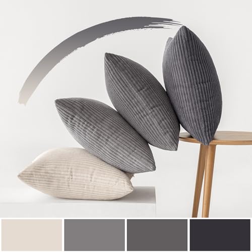 MIULEE Corduroy Cushion Covers Soft Decorative Square Throw Pillow Covers Cushion Soft Pillowcase Striped Pack of four for Home decor Sofa 50cm x 50cm,20x20 Inches Dark Grey Series - Image 5