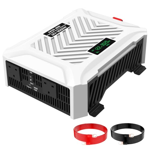 DATOUBOSS 3000W Pure Sine Wave Inverter 12V DC to 240V AC, 6000W Peak Inverter Power Converter with 2 UK Sockets, USB Port and LCD Display for Off-grid, Home, Laptop, RV, Truck, Boat and Camping