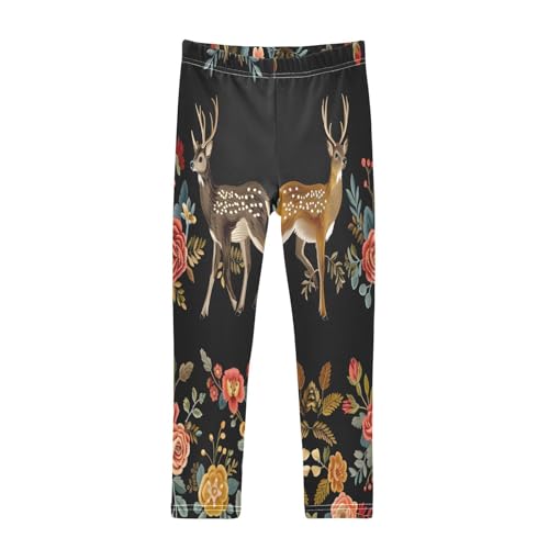 Bolaz Toddler Girls Leggings Printed Yoga Pants Leggings Deers and Roses for Kids