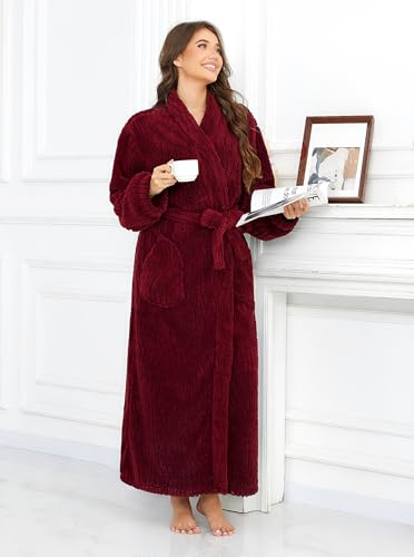 Image of Hellomamma Long Bath Robe for Womens Plush Soft Fleece Bathrobes Nightgown Ladies Pajamas Sleepwear Housecoat
