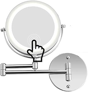 Feelglad Wall Mount LED Lighted Makeup Mirror 5X Magnifying Cosmetic Mirror 360° Swivel Extendable Two Sided Vanity Mirror for Bathroom