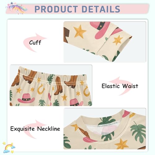 Pajama Sets Long Sleeve Cowboy Cowgirl Theme Pattern Soft Comfy Sleepwear 2 Piece PJS 3-8T4