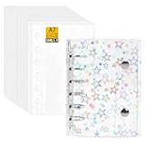 SONGSONG シール帳 透明 女の子 6穴クリアバインダ はがせる シール手帳 クリアバインダー 小物整理 推し活グッズ （ホログラム星柄入り,A7バインダー × 厚手PPフィルム(20枚入り),14.5*11CM）