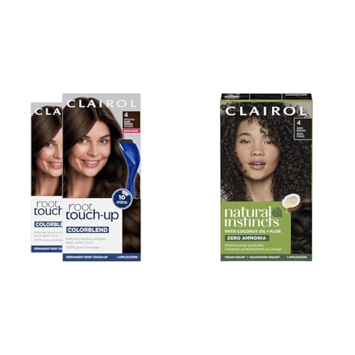 Clairol Root Touch-Up Permanent Hair Dye 2 Pack & Natural Instincts Demi-Permanent Hair Dye 1 Pack, Both 4 Dark Brown