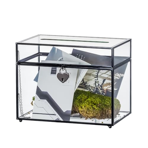 Caja de vidrio para tarjetas de boda urna rectangular negra con ranura para sobres de fiesta 2
