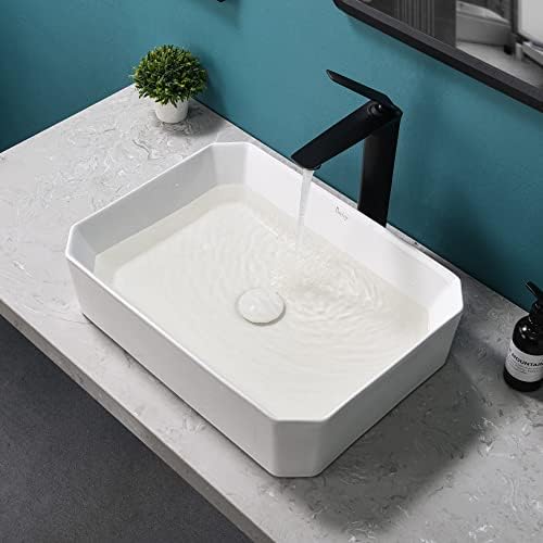 Davivy 19.7'' X 14.6'' Rectangle Vessel Sink with Pop Up Drain,Bathroom Vessel Sinks,Bathroom Sinks Above Counter,White Vessel Sink,Countertop Sink,Ceramic Vessel Sink,Sink Bowls for Bathroom