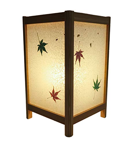 手作り角行灯300 和紙+塩ビプレート LED電球付 高さ30cm 職人手作り行灯 (手漉き和紙紅葉入り) KAD300-005