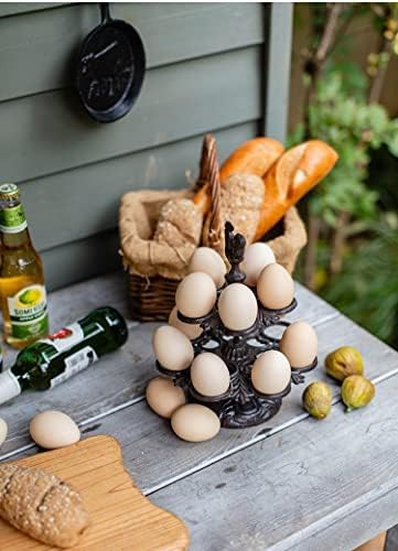 HofferRuffer Cast Iron Egg Holder for Kitchen Countertop Egg Storage, Vintage Egg Basket Rooster Design Rustic Egg Rack Hold up to 12 Eggs, Black