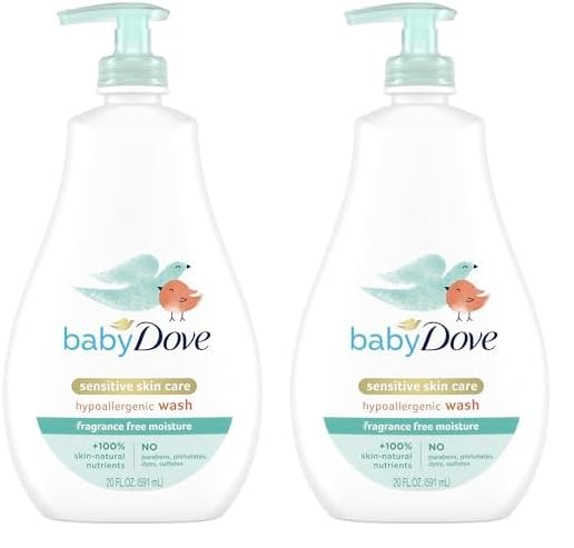 Baby DoveSensitive Skin Care Baby Wash For Bath Time, Moisture Fragrance Free and Hypoallergenic, Washes Away Bacteria 20 oz (Pack of 2)