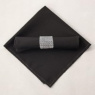 12set-Cloth Napkins with Napkins rings Set,Table Cloth-Solid Polyester Napkins Soft Fabric Washable Dinner Napkin, for Home,Wedding,Hotel,Banquet Parties,Xmas Events-Black cloth+Silver ring