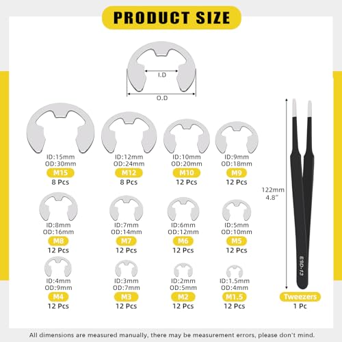 Mardatt 237Stück Edelstahl Innenzahn Sternsicherungsscheiben und E-Clip-Sortiment, Schnellverschluss-Sicherungsscheiben (M2-M12), E-Clip-Sicherungsringe(1.5mm-15mm)