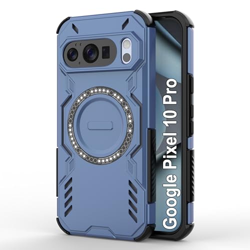 Image of amazon basics Back Case Cover for Google Pixel 10 Pro | Magnetic Case with Built-in Metal Ring | Supports MagSafe Charger, Wallet & Car Mount | Shockproof Hybrid PC + TPU | Blue