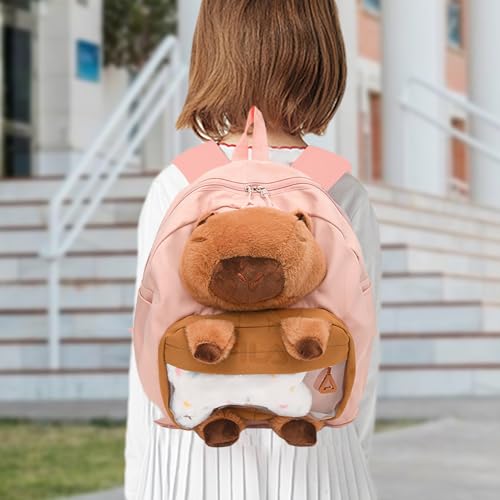 Mochila de peluche Capybara rosa escolar para libros universitarios de gran capacidad 2