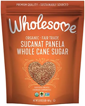 Wholesome Sweeteners 32-Ounce Organic Sucanat Panela Whole Cane Sugar, Fair Trade, Non-GMO Project Verified, Gluten Free & Vegan for Baking, Sprinkling and More, 1 Pack