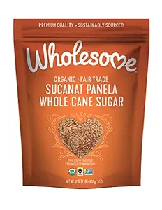 Wholesome Sweeteners 32-Ounce Organic Sucanat Panela Whole Cane Sugar, Fair Trade, Non-GMO Project Verified, Gluten Free & Vegan for Baking, Sprinkling and More, 1 Pack
