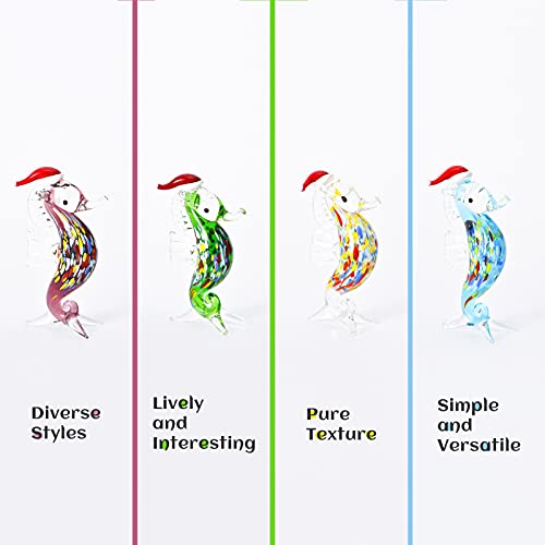 Ditmogf Set 4 Hand Blown Glass Hippocampus Figurines Miniature Animals Art Glass Collection, Handmade Glass Seahorse Collectible Christmas Home Decor #TOP6