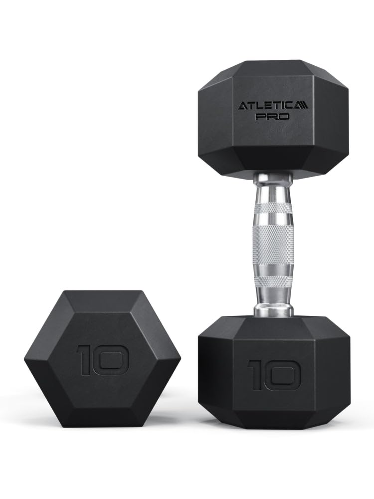 ATLETICA Hexagon Hanteln PRO, 2.5-50kg, Paarweise | Stoßdämpfende CPU-Ummantelung höchster Qualität, Für Drops geeignet, Hartverchromter Griff