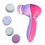 Odear® Multifunctional Mini Beauty Skin Care Brush Deep Clean 5 in 1 Electric Facial Cleaner Wash Face Hand Foot Skin Exfoliation Massager Scrubber Machine Set (Battery Is Not Provided) (pink)