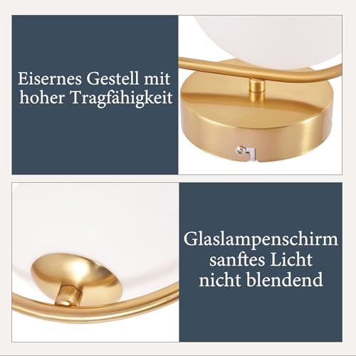 Iluminación de pared baño ZMH en metal dorado y esfera de vidrio refinado 4