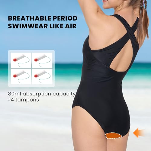 Period Swimwear One Piece Crisscross Back Ultra-Thin Tummy Control Quick-Dry Beach & Surf Swimsuit for Teens3