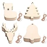 Yukiyi 40 Pieces Wooden Baubles Wooden Christmas Decorations to Paint Decorate Your Own Baubles Natural Wood Slices Wood Chips for DIY Crafts Christmas Tree Decorations Christmas Ornaments Pendants