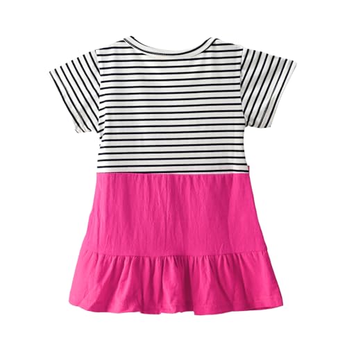 Image of Bold N Elegant Multicolor Stripe Cartoon Face Summer Tunic Pinafore Pinny Midi Dress Frock for Infant Toddler Baby Girls