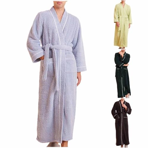 Pure Cotton Mens Terry Cloth Bathrobe Super Absorbent Spa Robe Full Length Plush Fleece Bathrobes Winter Sleepwear