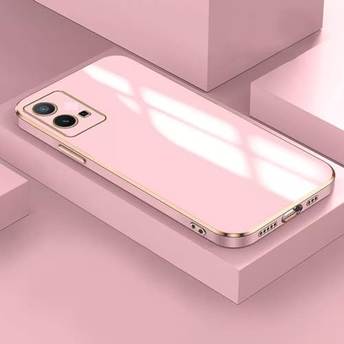 Image of for Motorola /Moto G54 5G Plating Square Gold Frame Phone Case Luxury Soft Silicone Back Cover for Motorola /Moto G54 5G (Pink)