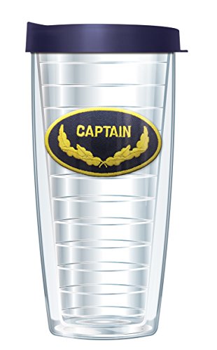 Signature Tumblers Captain Emblem on Clear 22 Ounce Double-Walled Travel Tumbler Mug with Navy Blue Easy Sip Lid