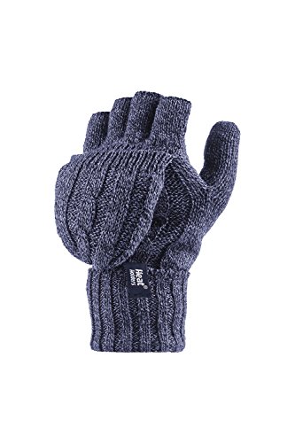 HEAT HOLDERS - Women's Thermal Converter Fingerless Cable Knit 2.3 Tog Gloves - One Size (Blue)