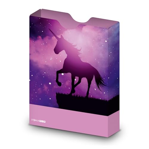 itenga Heftbox DIN A4 Aufbewahrungsbox für Hefte & Blöcke mit Motivdruck | aus extra stabilem 0 7mm PP Kunststoff | flach geliefert faltbar | Schulbox für Mädchen & Jungen (magisches Einhorn)