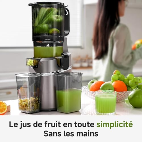 Image of AMZCHEF Juicer Machines, 5.8 inch Extra Self-Feeding Cold Press Juicer for Whole Vegetable & Fruit, Juice Extractor Machine with Large Auger & Triple Strainers, Easy to Clean, High Juice Yield, Grizzly
