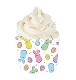 JarThenaAMCS 100 Stück Oster-Papier-Backförmchen, Ostereier, Hase, Cupcake-Förmchen, gewellter Rand, Cupcake-Förmchen für Ostern, Frühling, Geburtstagsparty