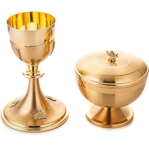 Holyart Chalice and Ciborium Gold Plated, ChaliceChalice Capacity: 300 ml|Chalice Height: 20 cm|Ciborium Diameter: 14 cm|Ciborium Height: 14 cm