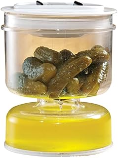 Pickle and Olives Jar Hourglass Container with Strainer Leak-Proof Upside Down Pickle Jar for Pickle Juice Separator from Wet and Dry