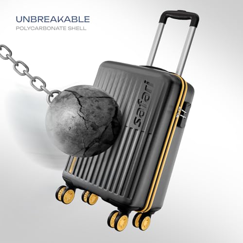 Image of Safari Astra Neo 8 Wheels 56cm Cabin Size Trolley Bag, Hard Case Polycarbonate, 360 Degree Wheeling Carry-on Luggage for Men & Women, Travel Bag, Suitcase for Travel, Trolley Bags for Travel, Black
