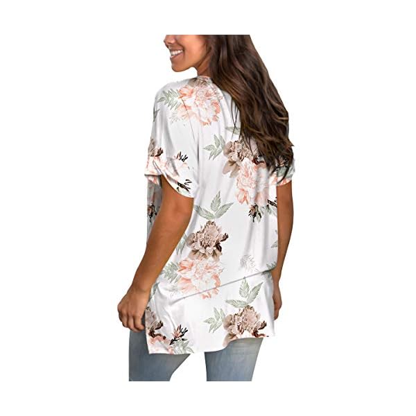 Floral Summer Tops for Women Short Sleeve Tee Shirts V Neck Rose Flower High Low L